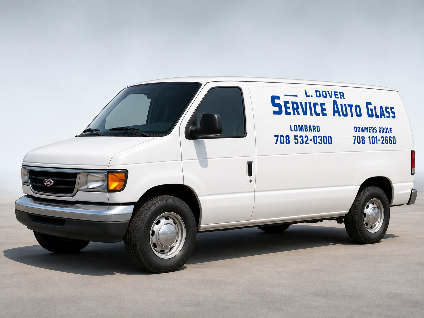 L. Dover Service Auto Glass van lettering
