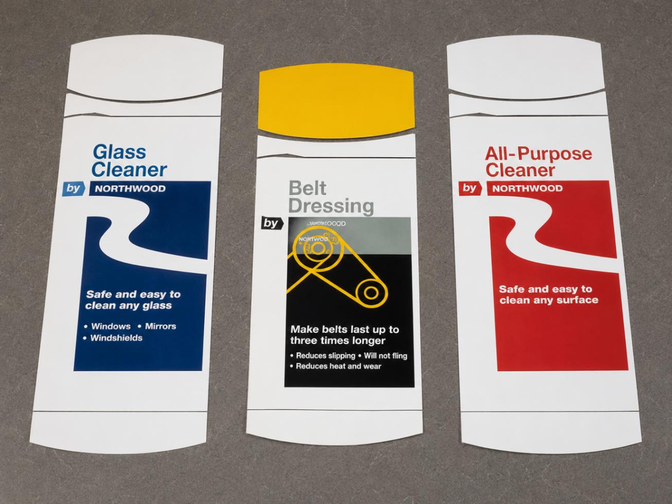 Northwood product labels in die-cut vinyl