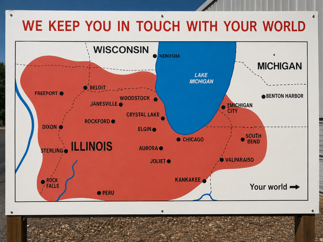 Illinois service-area map sign with red vinyl regions